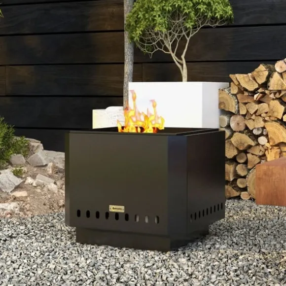 Rootz Fire Pit - Inklusiv poker - Ildtønde - Robust konstruktion - Metal og rustfrit stål - Sort - 48L x 48W x 41H cm