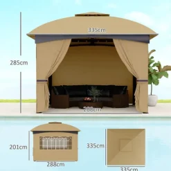 Rootz Garden Gazebo 3.4x3.4m - Øltelt - Udendørs husly - UV -beskyttelse - Stålramme - 335L X 335W X 285H cm