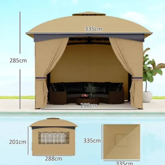 Rootz Garden Gazebo 3.4x3.4m - Øltelt - Udendørs husly - UV -beskyttelse - Stålramme - 335L X 335W X 285H cm
