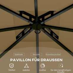 Rootz Garden Gazebo 3.4x3.4m - Øltelt - Udendørs husly - UV -beskyttelse - Stålramme - 335L X 335W X 285H cm