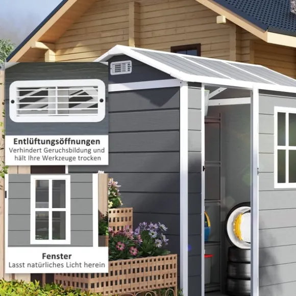 Rootz Garden House - Værktøjsskur - Opbevaring af udendørs udstyr - Vejrbestandig og låsbar - 186 cm x 130 cm x 199 cm