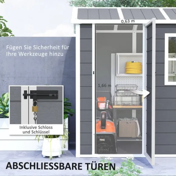 Rootz Garden House - Værktøjsskur - Opbevaring af udendørs udstyr - Vejrbestandig og låsbar - 186 cm x 130 cm x 199 cm