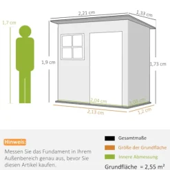 Rootz Garden Shed - Garden House - Udendørs opbevaring - Låsbar stålstruktur - 221 cm x 133 cm x 190 cm