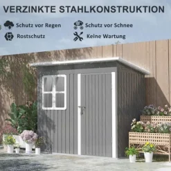 Rootz Garden Shed - Garden House - Udendørs opbevaring - Låsbar stålstruktur - 221 cm x 133 cm x 190 cm