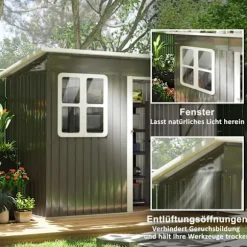Rootz Garden Shed - Garden House - Udendørs opbevaring - Låsbar stålstruktur - 221 cm x 133 cm x 190 cm
