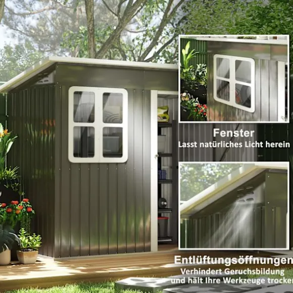 Rootz Garden Shed - Garden House - Udendørs opbevaring - Låsbar stålstruktur - 221 cm x 133 cm x 190 cm