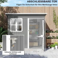 Rootz Garden Shed - Garden House - Udendørs opbevaring - Låsbar stålstruktur - 221 cm x 133 cm x 190 cm