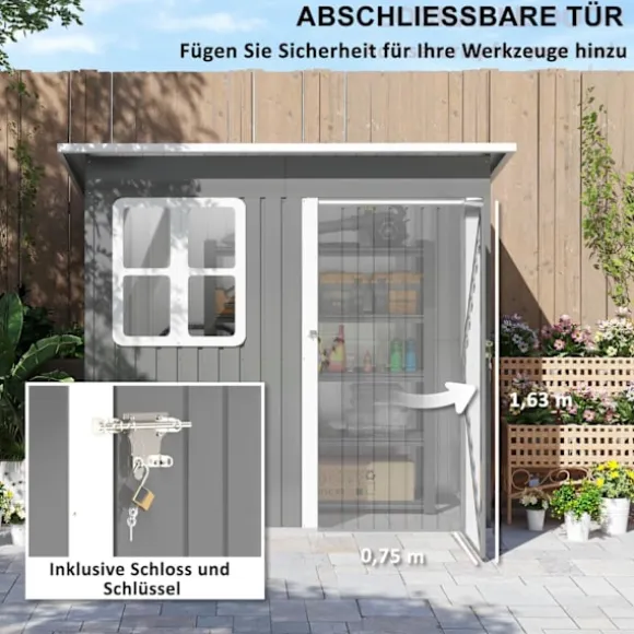 Rootz Garden Shed - Garden House - Udendørs opbevaring - Låsbar stålstruktur - 221 cm x 133 cm x 190 cm