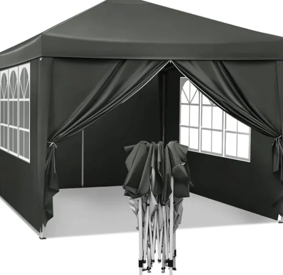Rootz Gazebo Pop-Up telt - Vandtæt Pagoda - Solafskærmning - UV-beskyttelse, Regnbestandig, Nem opsætning - Metal og 210D Oxford-stof - 3 x 3 m Grå