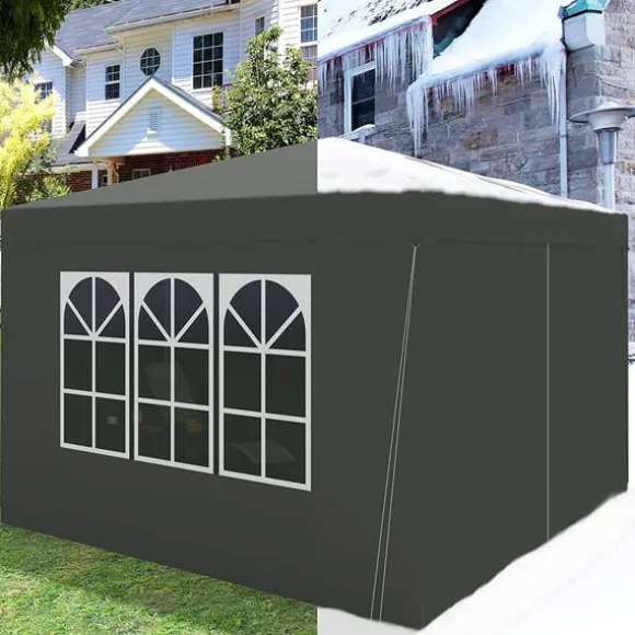 Rootz Gazebo Pop-Up telt - Vandtæt Pagoda - Solafskærmning - UV-beskyttelse, Regnbestandig, Nem opsætning - Metal og 210D Oxford-stof - 3 x 3 m Grå