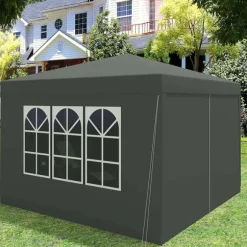 Rootz Gazebo Pop-Up telt - Vandtæt Pagoda - Solafskærmning - UV-beskyttelse, Regnbestandig, Nem opsætning - Metal og 210D Oxford-stof - 3 x 3 m Grå