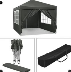 Rootz Gazebo Pop-Up telt - Vandtæt Pagoda - Solafskærmning - UV-beskyttelse, Regnbestandig, Nem opsætning - Metal og 210D Oxford-stof - 3 x 3 m Grå