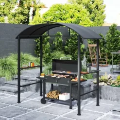 Rootz Grill Pavilion - Udendørs husly - BBQ Gazebo - Stålrammer - Solbeskyttelse - 1,1 m x 2,3 m - Grå