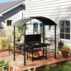 Rootz Grill Pavilion - Udendørs husly - BBQ Gazebo - Stålrammer - Solbeskyttelse - 1,1 m x 2,3 m - Grå