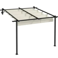Rootz Havepavillon - Udtrækkeligt tag - Vægmonteret - Metalramme - Stål - Polyester - Cremehvid - 297L x 297W x 200/230H cm