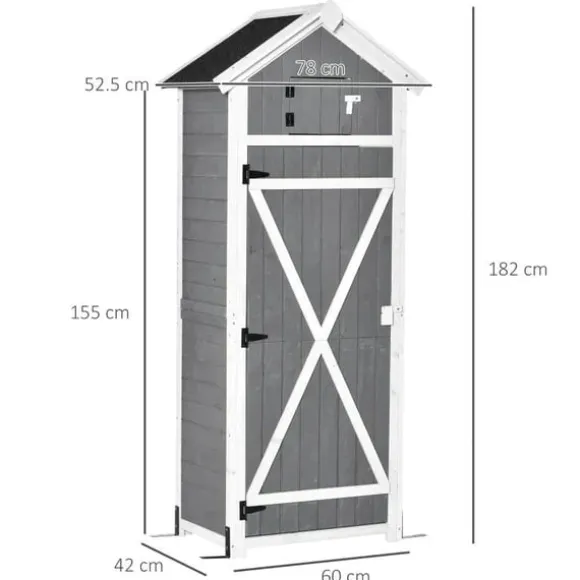 Rootz Haveskur - Haveopbevaringsskur - Haveskab - Træredskabsskur - Haveopbevaringsskab - Grå - 78 x 52,5 x 182 cm
