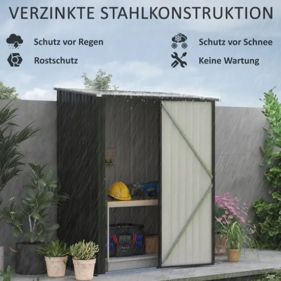 Rootz Haveskur - Værktøjsskur - Udendørs opbevaring - Vejrbestandig - Låsbar dør - Rummeligt interiør - 161,5 cm x 94,5 cm x 196 cm - Galvaniseret stå | CDON