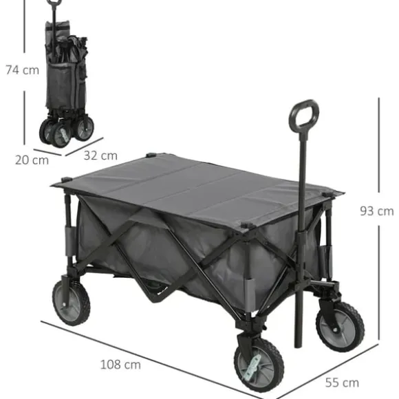 Rootz Havevogn - Cargo Traile On Wheels - Sammenklappelig vogn - 5 sidelommer - Justerbart håndtag - Op til 120 Kg - Stål - Mørkegrå - 100 x 55 x 93 c | CDON