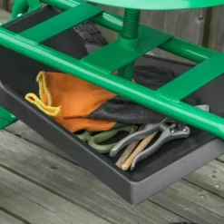 Rootz Havevogn med rullesæde - Hyldekurv - Lille haveværktøj - Værkstedsvogn - Mobil have - Højdejusterbar - Metal - Gummi - Grøn - 98cm x 45cm x 87cm | CDON