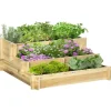 Rootz Højseng - Blomsterkasse - 3 Etager - Drænåbning - Stoffor - Naturligt træ - 93 x 93 x 35 cm