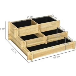 Rootz Højseng - Blomsterkasse - 3 Etager - Drænåbning - Stoffor - Naturligt træ - 93 x 93 x 35 cm