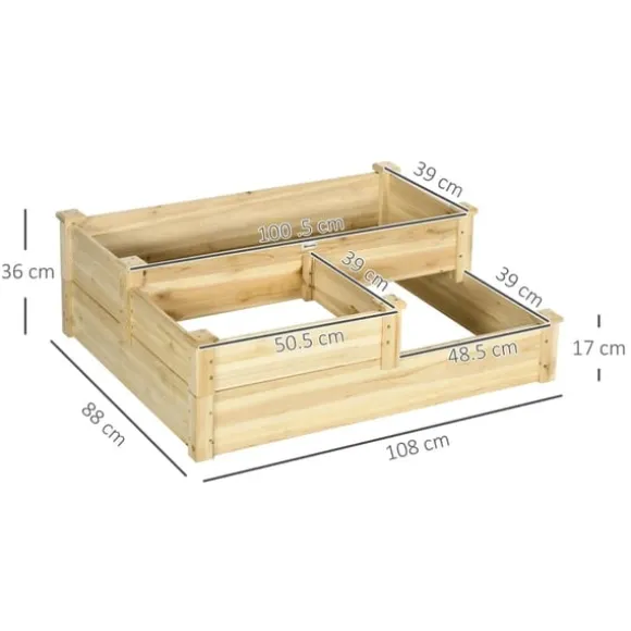 Rootz Højseng med 3 Plantekasser - 3 Etagers Design - Mere åben bund - Naturlig - 108 cm x 88 cm x 36 cm