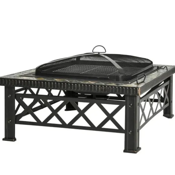 Rootz 3-i-1 Bålplads - Bålplads med gnistbeskyttelse - Grillrist - Isspand - Have - BBQ - Sort 76 x 76 x 47 cm