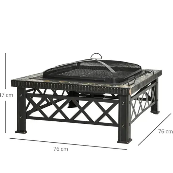Rootz 3-i-1 Bålplads - Bålplads med gnistbeskyttelse - Grillrist - Isspand - Have - BBQ - Sort 76 x 76 x 47 cm