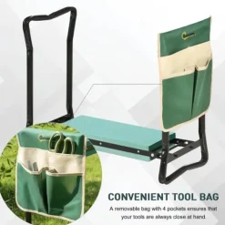 Rootz Kneeler - Sammenfoldelig havetaburet - 2 i 1 knæstøtte med værktøjstaske - EVA - Skum - Grøn - 58 x 28 x 49 cm