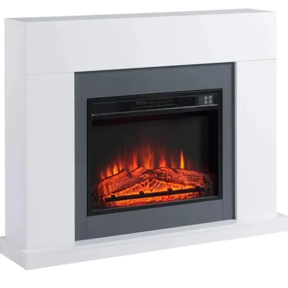 Rootz LED elektrisk pejs - Fritstående pejs - Med flammeeffekt - 1800/2000W Indvendig varme - Med træramme - Dekorativ pejs - MDF - Hvid - 113 x 26,6 | CDON