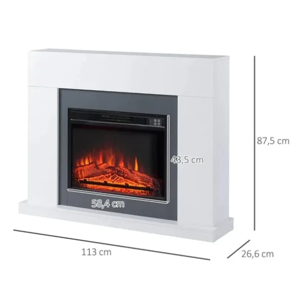 Rootz LED elektrisk pejs - Fritstående pejs - Med flammeeffekt - 1800/2000W Indvendig varme - Med træramme - Dekorativ pejs - MDF - Hvid - 113 x 26,6 | CDON