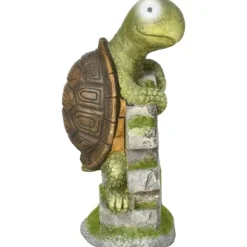 Rootz Little Turtle - Havedekoration - Havedekoration - Vejrbestandig med sollys - Magnesiumoxid - Grøn + Brun - 17,5L x 18,5W x 36,5H cm