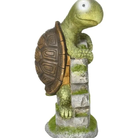 Rootz Little Turtle - Havedekoration - Havedekoration - Vejrbestandig med sollys - Magnesiumoxid - Grøn + Brun - 17,5L x 18,5W x 36,5H cm