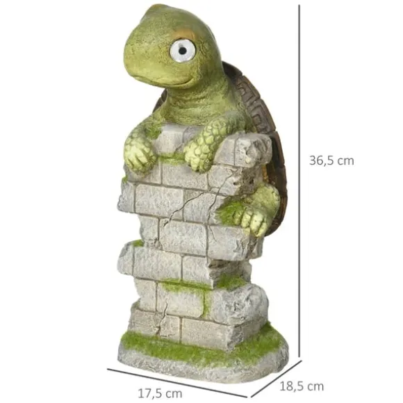 Rootz Little Turtle - Havedekoration - Havedekoration - Vejrbestandig med sollys - Magnesiumoxid - Grøn + Brun - 17,5L x 18,5W x 36,5H cm