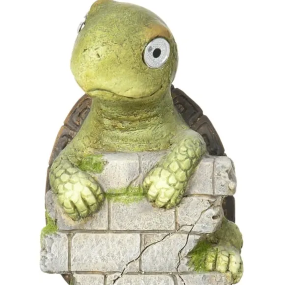 Rootz Little Turtle - Havedekoration - Havedekoration - Vejrbestandig med sollys - Magnesiumoxid - Grøn + Brun - 17,5L x 18,5W x 36,5H cm
