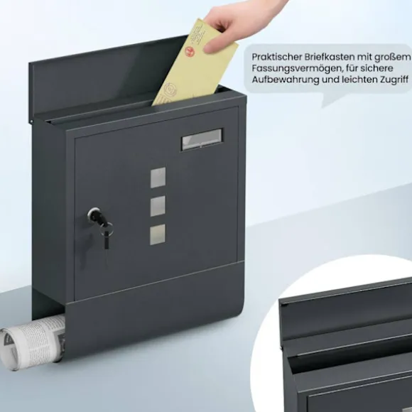 Rootz Mailbox - Letterbox - Postbox - Holdbar, rustbestandig - 30,6 x 33,5 x 10 cm grå