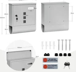 Rootz Mailbox - Letterbox - Postbox - Holder Mail Dry & Secure - Galvaniseret stål - 30,6 x 33,5 x 10 cm grå
