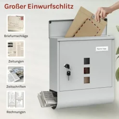 Rootz Mailbox - Letterbox - Postbox - Holder Mail Dry & Secure - Galvaniseret stål - 30,6 x 33,5 x 10 cm grå