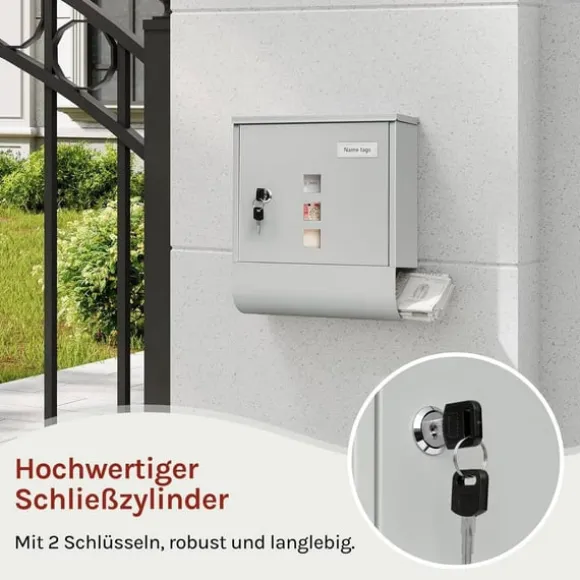 Rootz Mailbox - Letterbox - Postbox - Holder Mail Dry & Secure - Galvaniseret stål - 30,6 x 33,5 x 10 cm grå