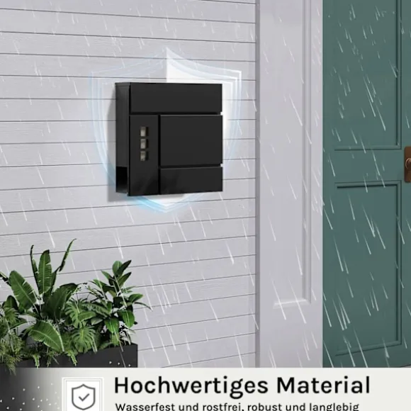 Rootz Mailbox med avisrum - Letterbox - Wall Mount Post Box - Vandtæt - 37x37x10,5 cm sort