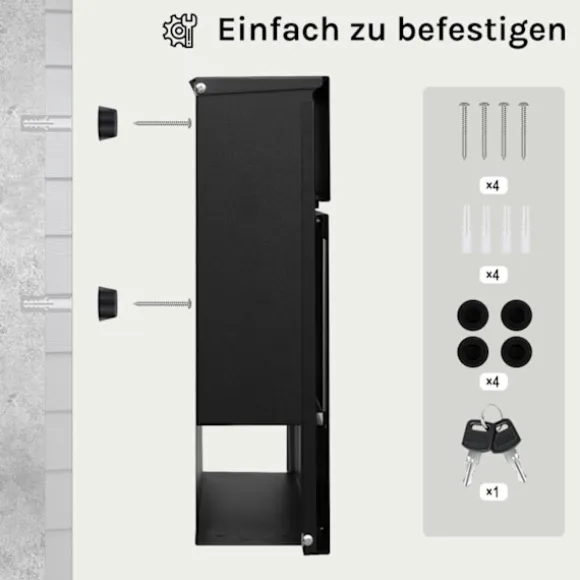 Rootz Mailbox med avisrum - Letterbox - Wall Mount Post Box - Vandtæt - 37x37x10,5 cm sort