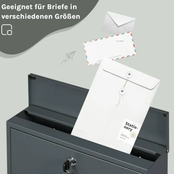 Rootz Mailbox med visningsvindue - Letterbox - Postbox - Inkluderer navnemærke - Galvaniseret metalplade - Vandtæt - 37x37x10,5 cm - Grå