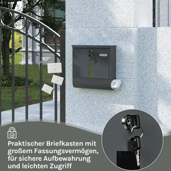 Rootz Mailbox med visningsvindue - Letterbox - Postbox - Inkluderer navnemærke - Galvaniseret metalplade - Vandtæt - 37x37x10,5 cm - Grå