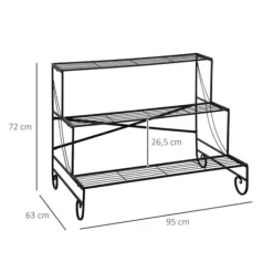 Rootz metal blomsterstativ - plantestativ - 3 etagers blomsterstativ - sort - 95 x 63 x 72 cm