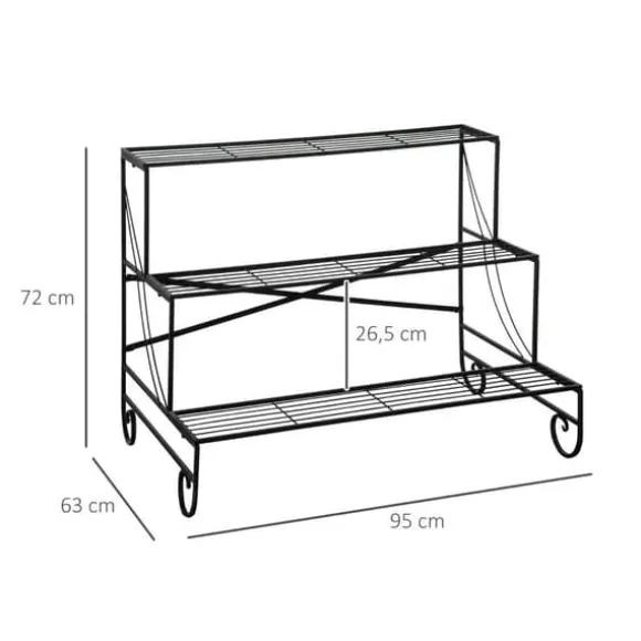 Rootz metal blomsterstativ - plantestativ - 3 etagers blomsterstativ - sort - 95 x 63 x 72 cm