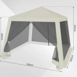 Rootz Outdoor Pavillion - Gazebo - Havely - UV-beskyttelse - Insektfrit mesh - Robust metalramme - 300 cm x 250 cm x 300 cm