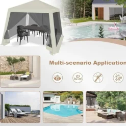 Rootz Outdoor Pavillion - Gazebo - Havely - UV-beskyttelse - Insektfrit mesh - Robust metalramme - 300 cm x 250 cm x 300 cm