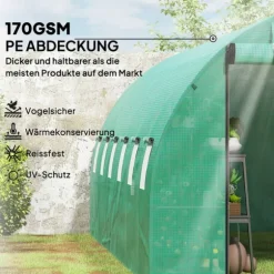 Rootz Poly Tunnel Greenhouse - Walk -in Telt - Growing House - Udvid dyrkningssæson - 600 cm x 300 cm x 197 cm