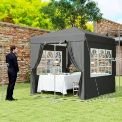 Rootz Pop Up Gazebo - Garden Tent - Outdoor Pavilion - UPF50+ UV -beskyttelse - mørkegrå - 250L x 250W x 268H cm