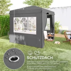 Rootz Pop Up Gazebo - Garden Tent - Outdoor Pavilion - UPF50+ UV -beskyttelse - mørkegrå - 250L x 250W x 268H cm